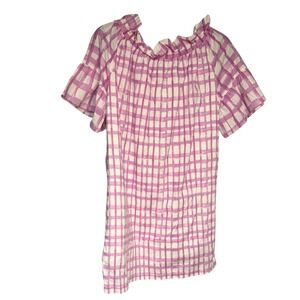 Brooke Wright Womens Purple White Gingham Ruffle Neck Short Sleeve Dress XS/S